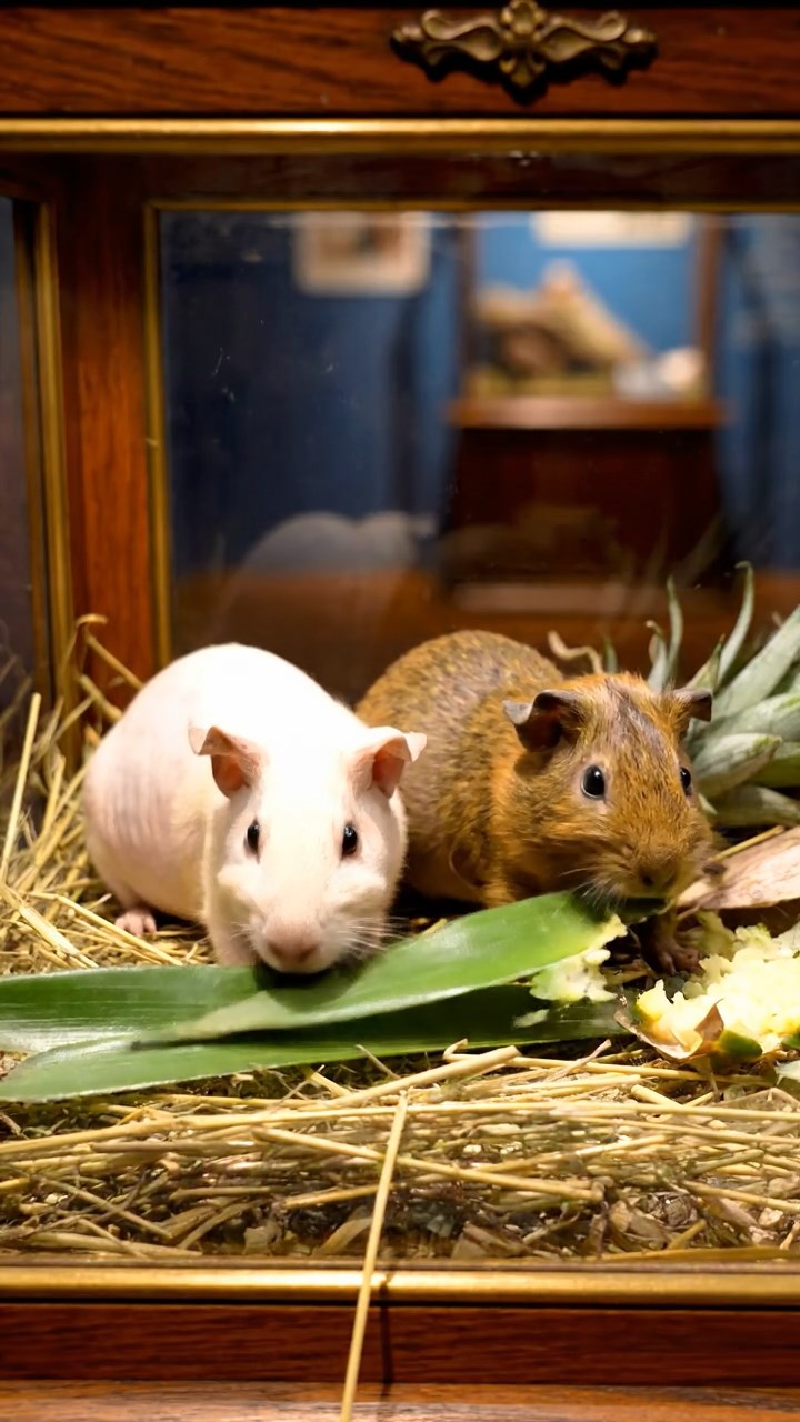 549. Detailed photo of 4 smooth-haired American guinea pigs with White, Orange, Black, and Brown fur, dressed as doctors in tiny white coats, treating injuries in a guinea pig hospital with miniature beds and medical charts, under bright lights, creating a vivid, lifelike medical scene.