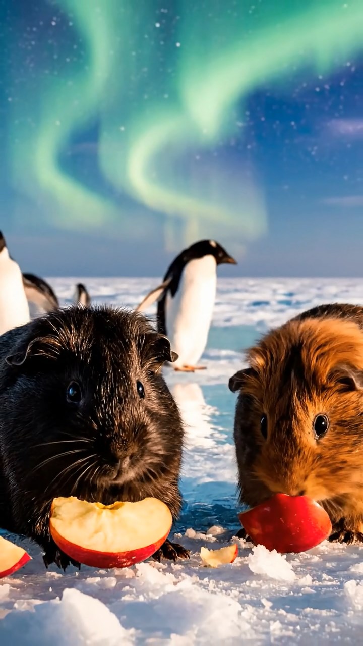 551. Highly detailed view of 1 smooth-haired Himalayan guinea pig with White fur, munching on bell peppers, in a vibrant vegetable garden with rows of tomatoes and lettuce, under bright sunlight, creating a realistic, colorful rural scene.