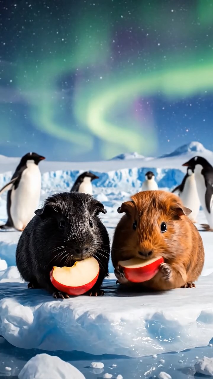 551. Highly detailed view of 1 smooth-haired Himalayan guinea pig with White fur, munching on bell peppers, in a vibrant vegetable garden with rows of tomatoes and lettuce, under bright sunlight, creating a realistic, colorful rural scene.