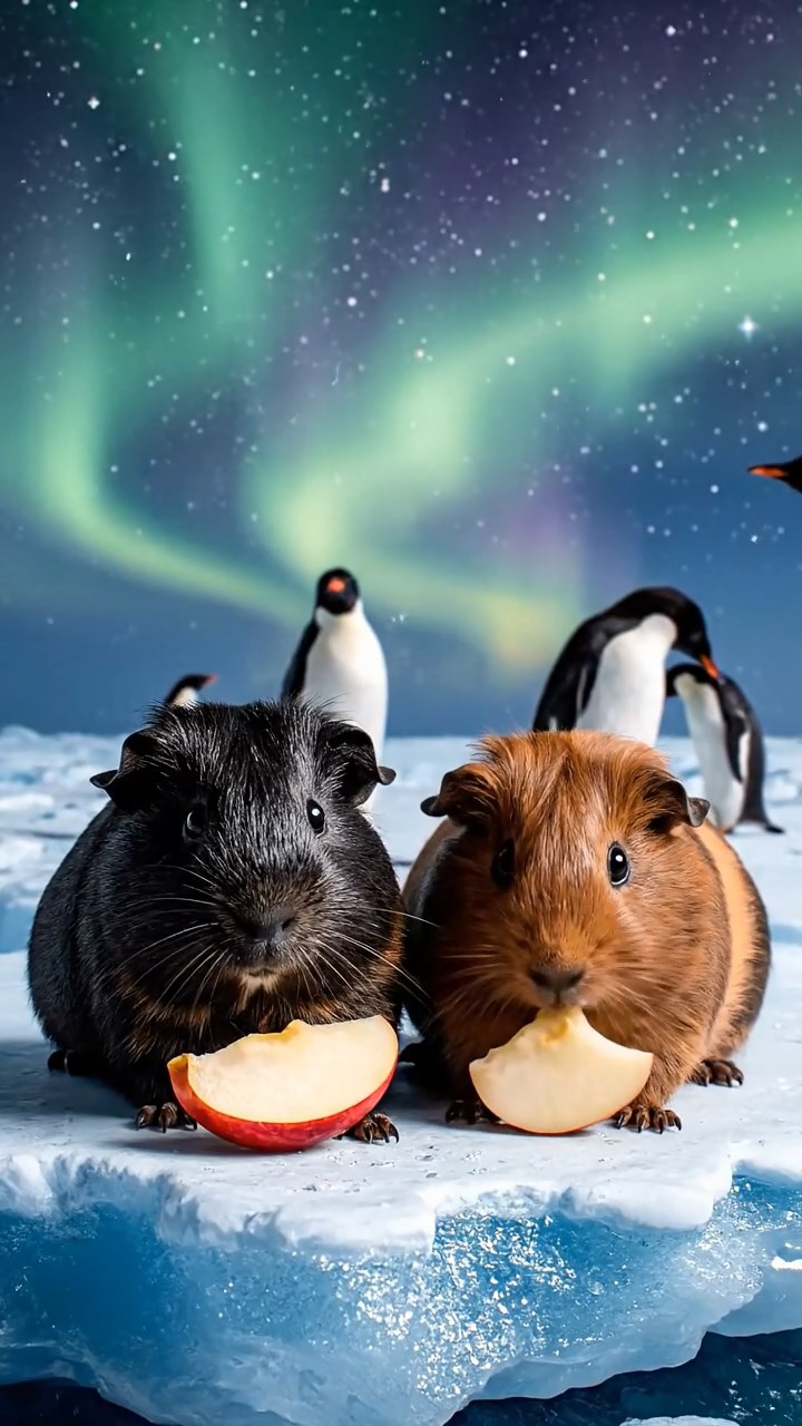 551. Highly detailed view of 1 smooth-haired Himalayan guinea pig with White fur, munching on bell peppers, in a vibrant vegetable garden with rows of tomatoes and lettuce, under bright sunlight, creating a realistic, colorful rural scene.