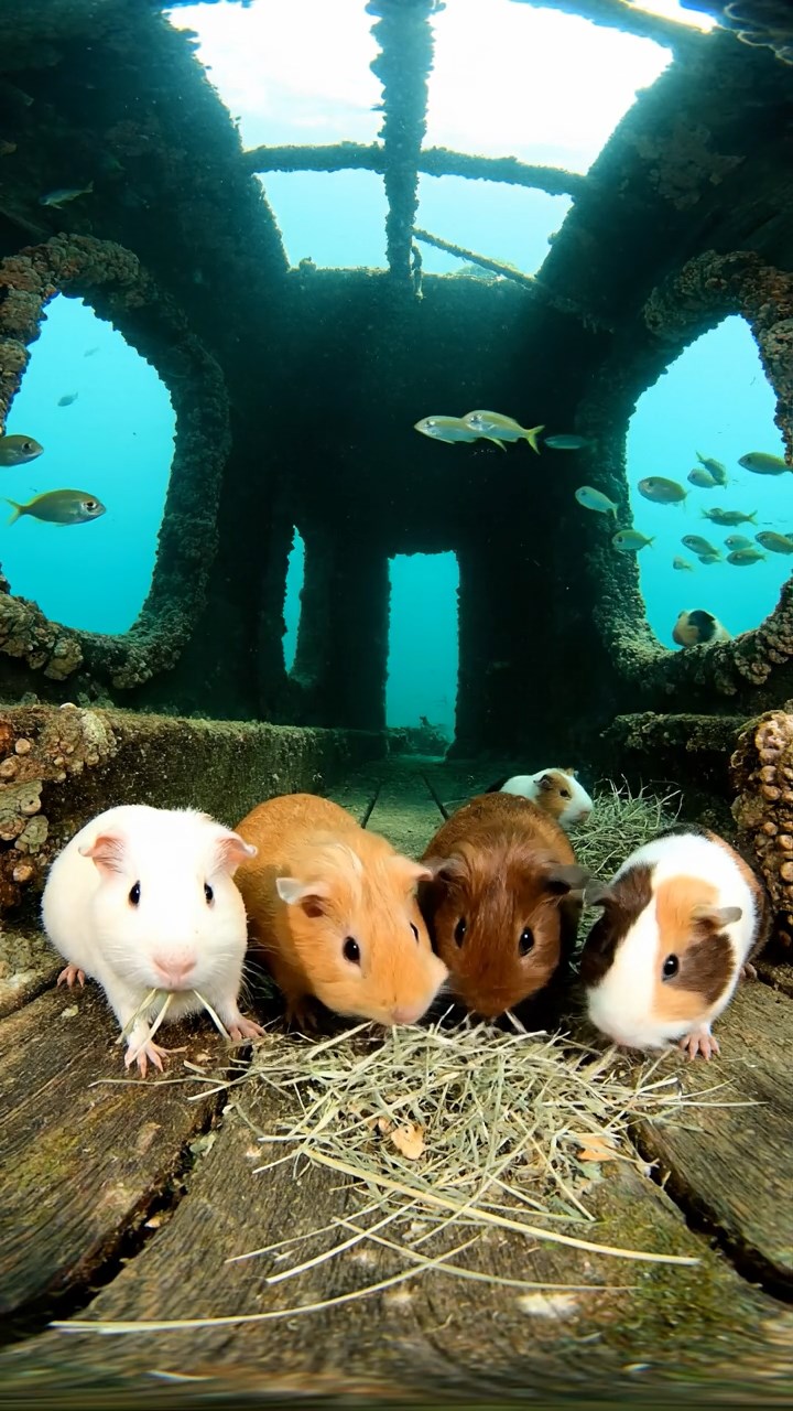 552. Realistic scene of 2 smooth-haired Californian guinea pigs with Orange and Black fur, dressed as tailors in tiny vests, sewing miniature vests in a guinea pig atelier with colorful fabrics and hay mannequins, under warm lamplight, enhancing the lifelike, creative atmosphere.