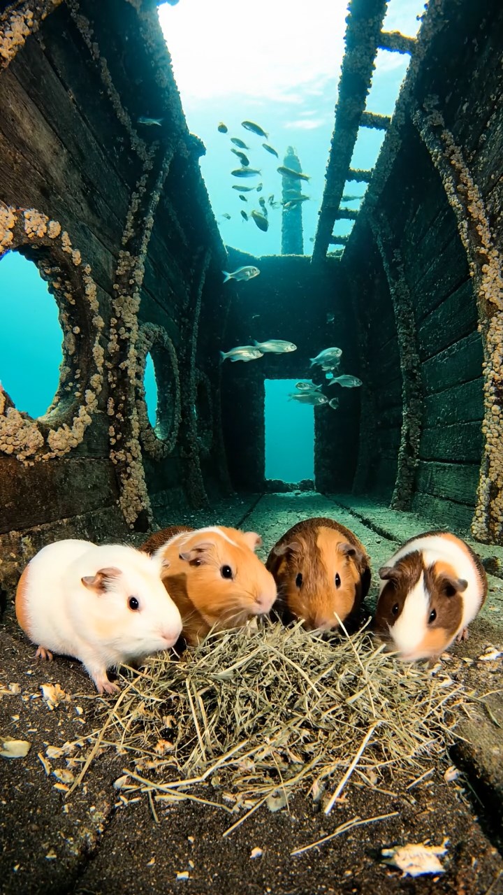 552. Realistic scene of 2 smooth-haired Californian guinea pigs with Orange and Black fur, dressed as tailors in tiny vests, sewing miniature vests in a guinea pig atelier with colorful fabrics and hay mannequins, under warm lamplight, enhancing the lifelike, creative atmosphere.