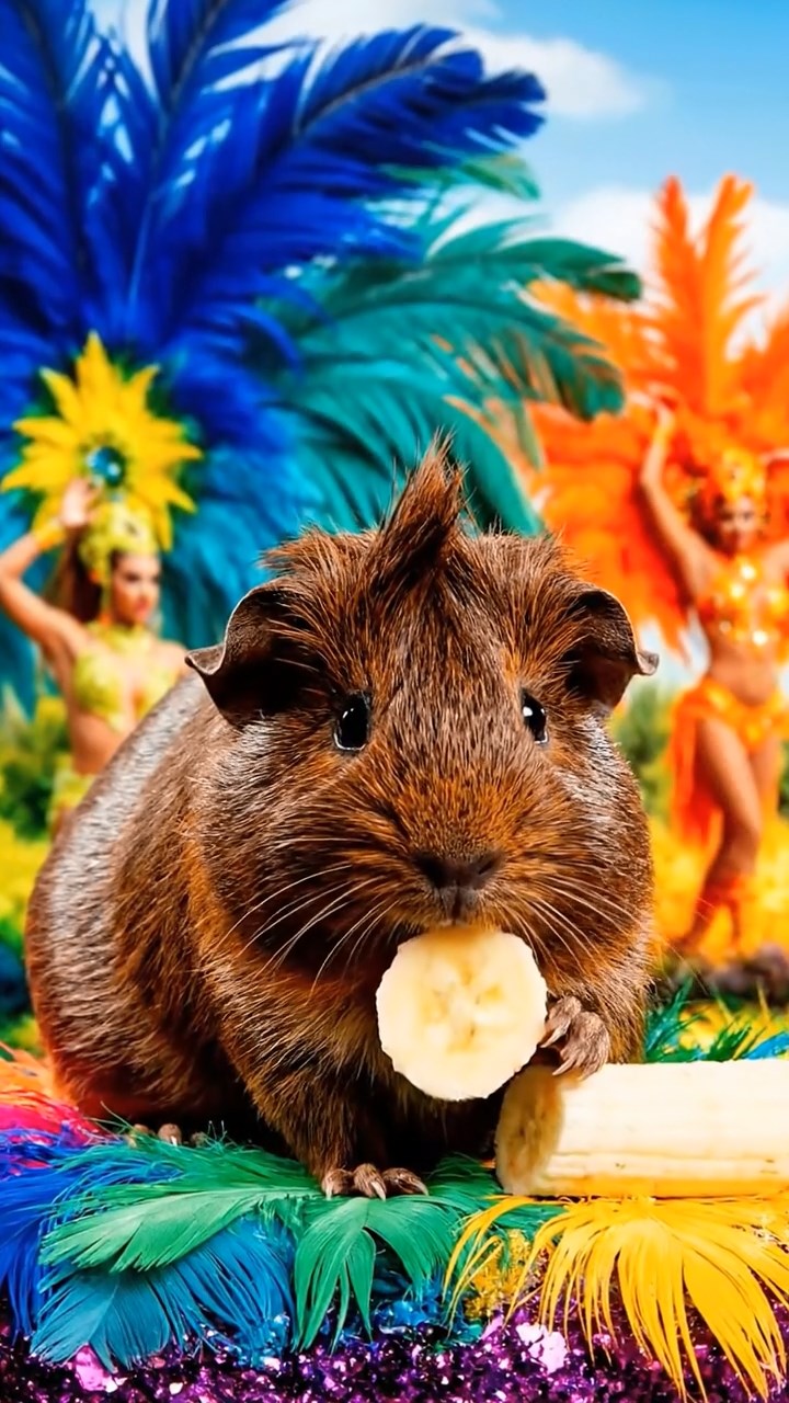 556. Realistic scene of 1 smooth-haired Californian guinea pig with Cream fur, nibbling on strawberries, in a fragrant rose garden with blooming red and white roses, under warm sunlight, capturing a vivid, lifelike romantic moment.