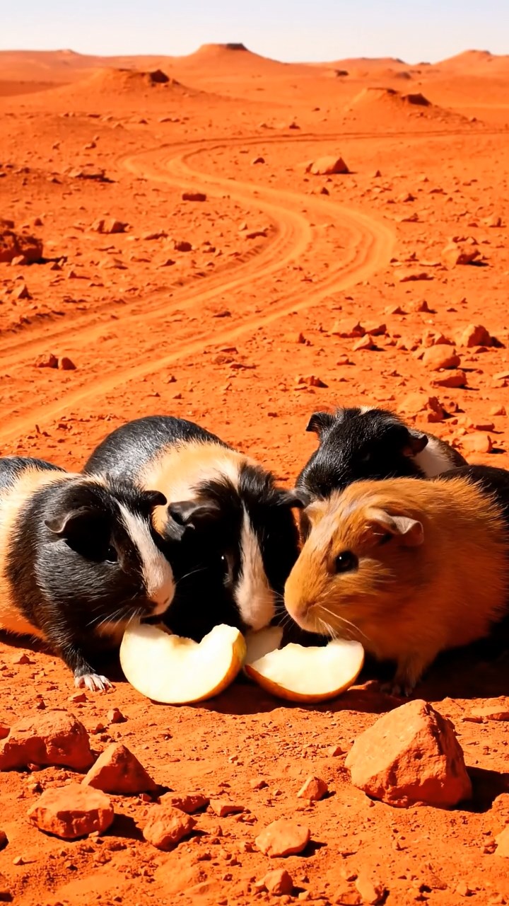 560. Realistic scene of 5 smooth-haired Californian guinea pigs with Cream, Fawn, Sable, Gray, and Cinnamon fur, sleeping in a cozy pile in a lush meadow with wildflowers and a gentle breeze, under golden sunlight, capturing a lifelike, tranquil group moment.