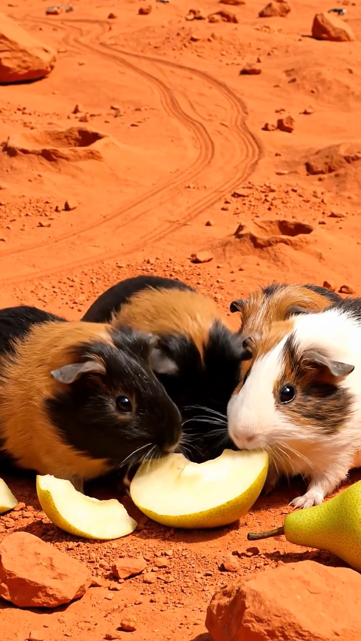 560. Realistic scene of 5 smooth-haired Californian guinea pigs with Cream, Fawn, Sable, Gray, and Cinnamon fur, sleeping in a cozy pile in a lush meadow with wildflowers and a gentle breeze, under golden sunlight, capturing a lifelike, tranquil group moment.