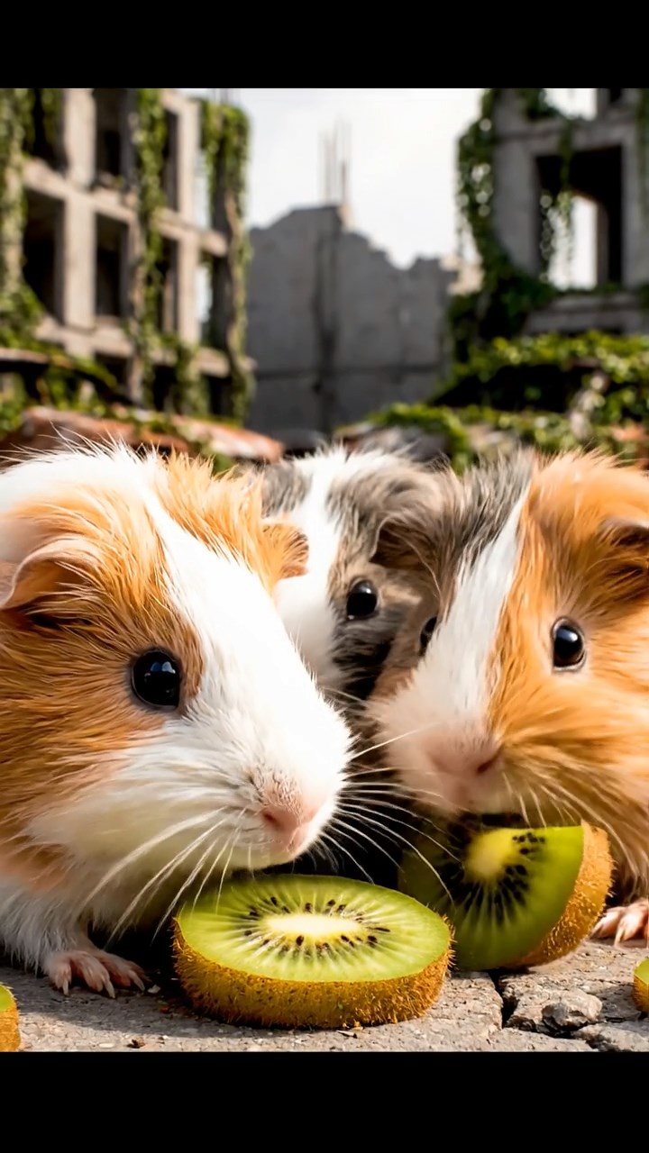 562. Photorealistic scene of 2 smooth-haired Teddy guinea pigs with Orange and Black fur, dressed as engineers in tiny helmets, constructing a miniature dam in a guinea pig workshop with hay beams and tools, under bright daylight, enhancing the lifelike, industrious atmosphere.