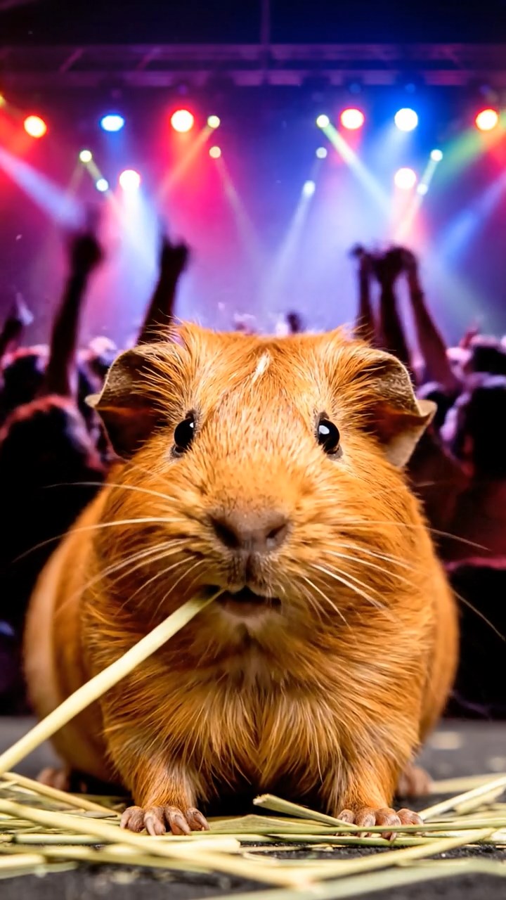 566. Photorealistic scene of 1 smooth-haired Teddy guinea pig with Cream fur, drinking from a clear stream, on a forested slope with pine needles and moss, under dappled sunlight, capturing a serene, lifelike moment of natural hydration.