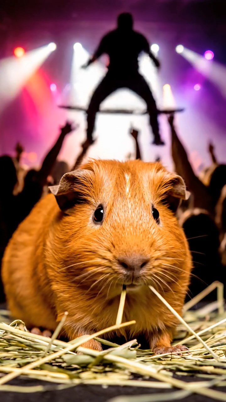 566. Photorealistic scene of 1 smooth-haired Teddy guinea pig with Cream fur, drinking from a clear stream, on a forested slope with pine needles and moss, under dappled sunlight, capturing a serene, lifelike moment of natural hydration.