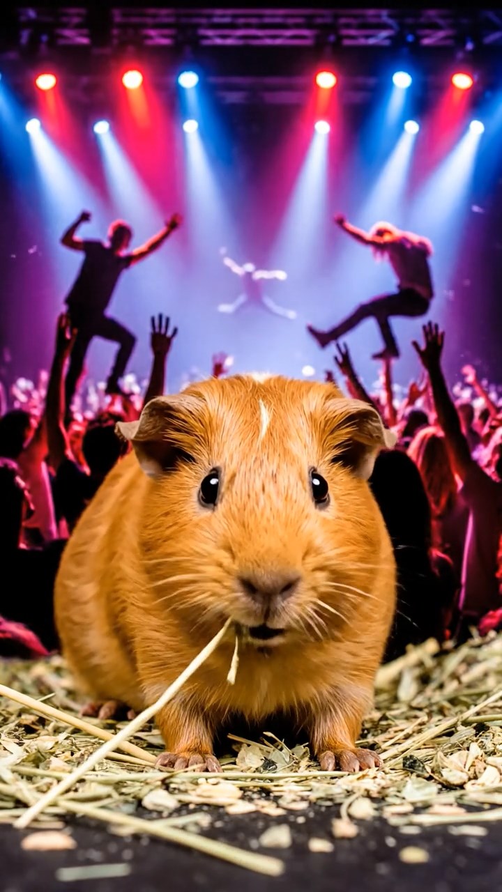 566. Photorealistic scene of 1 smooth-haired Teddy guinea pig with Cream fur, drinking from a clear stream, on a forested slope with pine needles and moss, under dappled sunlight, capturing a serene, lifelike moment of natural hydration.