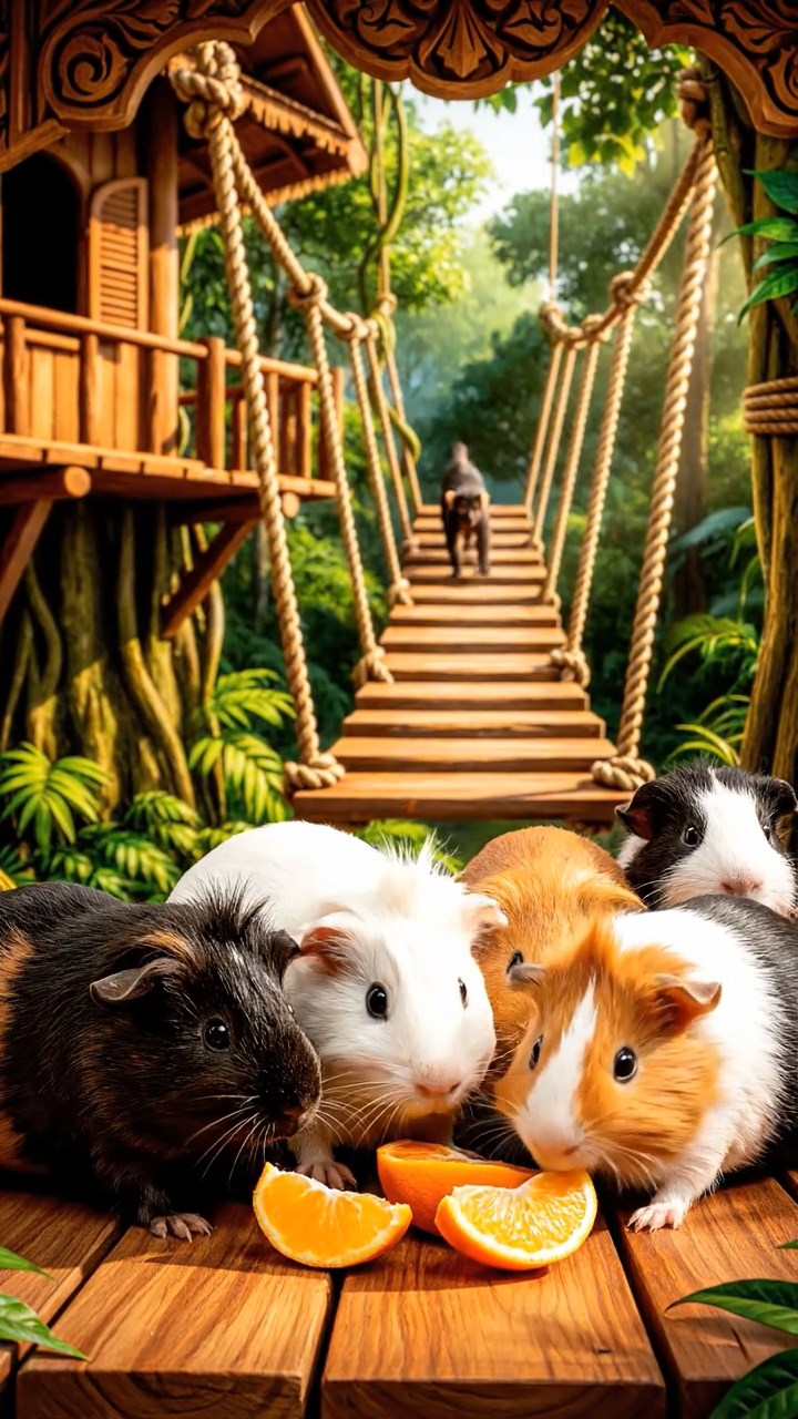 566. Photorealistic scene of 1 smooth-haired Teddy guinea pig with Cream fur, drinking from a clear stream, on a forested slope with pine needles and moss, under dappled sunlight, capturing a serene, lifelike moment of natural hydration.