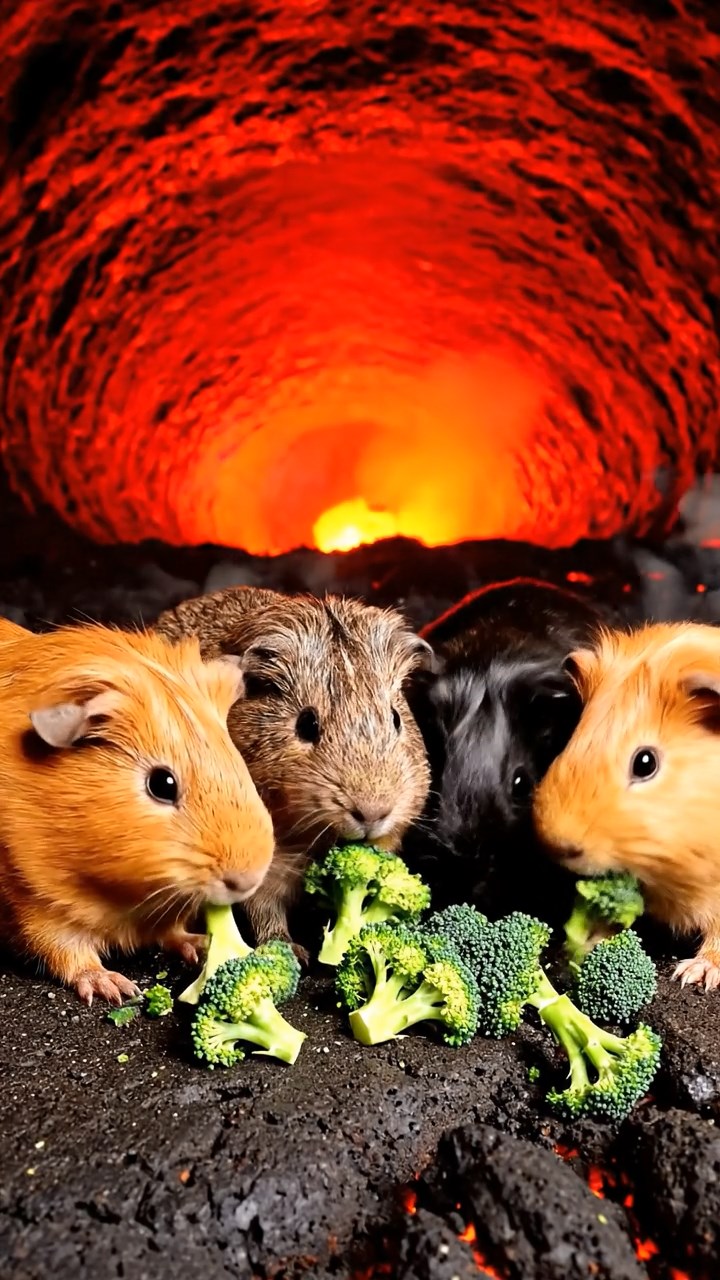 571. Highly detailed view of 1 smooth-haired Himalayan guinea pig with White fur, munching on bell peppers, in a vibrant vegetable garden with rows of tomatoes and lettuce, under bright sunlight, creating a realistic, colorful rural scene.