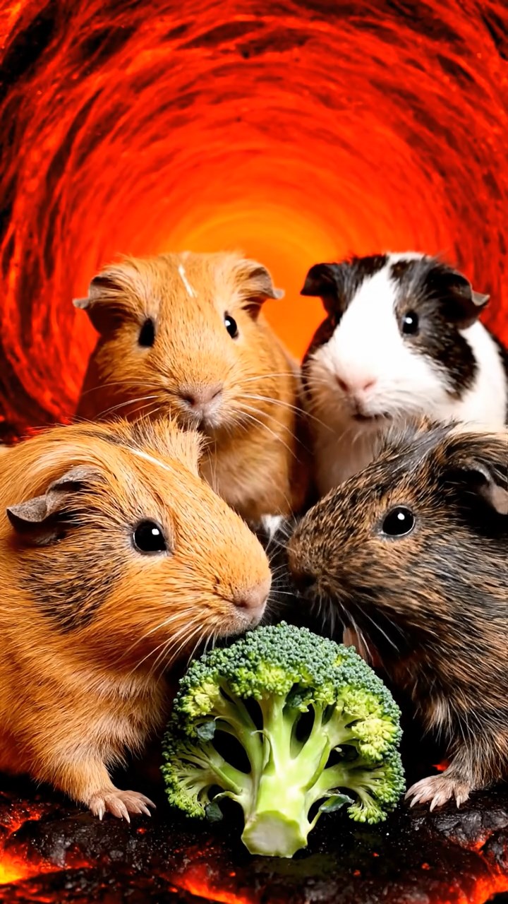 572. Realistic scene of 2 smooth-haired Californian guinea pigs with Orange and Black fur, dressed as tailors in tiny vests, sewing miniature shirts in a guinea pig atelier with colorful fabrics and hay mannequins, under warm lamplight, enhancing the lifelike, creative atmosphere.