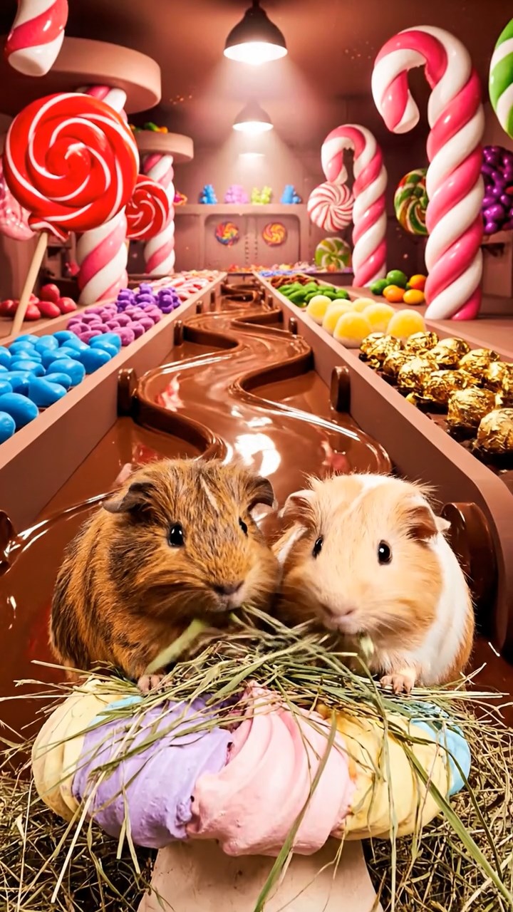 573. Detailed photo of 3 smooth-haired American guinea pigs with Gray, Cream, and Brown fur, burrowing like rabbits in a sandy dune with sparse grass and distant cacti, under a golden sunset, creating a vivid, realistic desert scene.