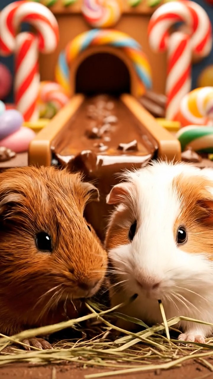 573. Detailed photo of 3 smooth-haired American guinea pigs with Gray, Cream, and Brown fur, burrowing like rabbits in a sandy dune with sparse grass and distant cacti, under a golden sunset, creating a vivid, realistic desert scene.