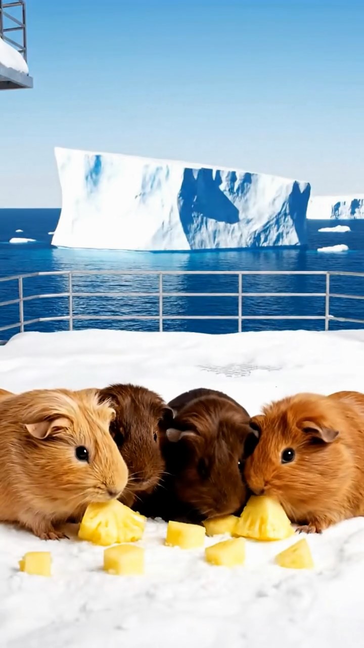 574. Photorealistic scene of 4 smooth-haired Teddy guinea pigs with Fawn, Chocolate, Cinnamon, and Sable fur, dressed as librarians in tiny glasses, reading stories in a guinea pig library with hay shelves and soft lamplight, capturing a realistic, cozy moment.