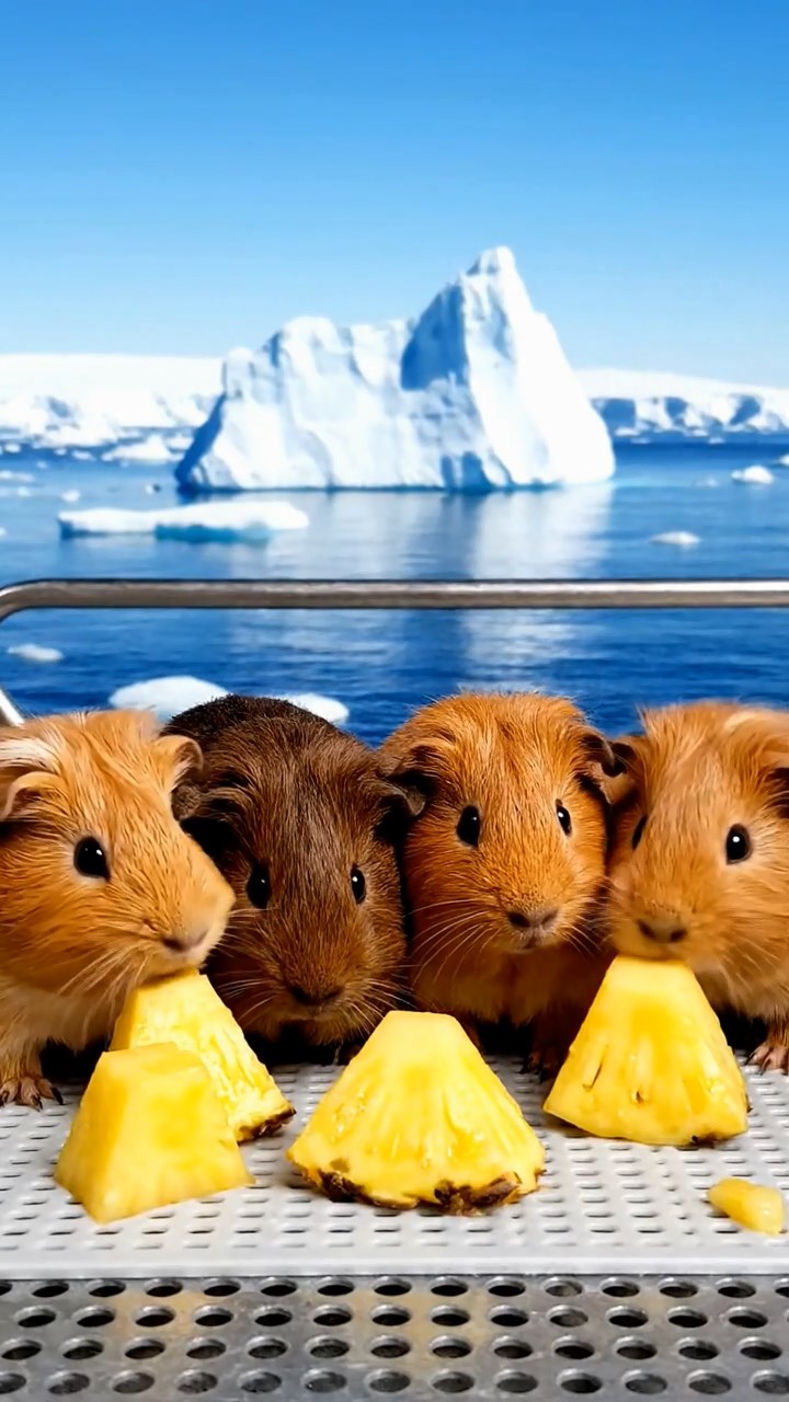 574. Photorealistic scene of 4 smooth-haired Teddy guinea pigs with Fawn, Chocolate, Cinnamon, and Sable fur, dressed as librarians in tiny glasses, reading stories in a guinea pig library with hay shelves and soft lamplight, capturing a realistic, cozy moment.