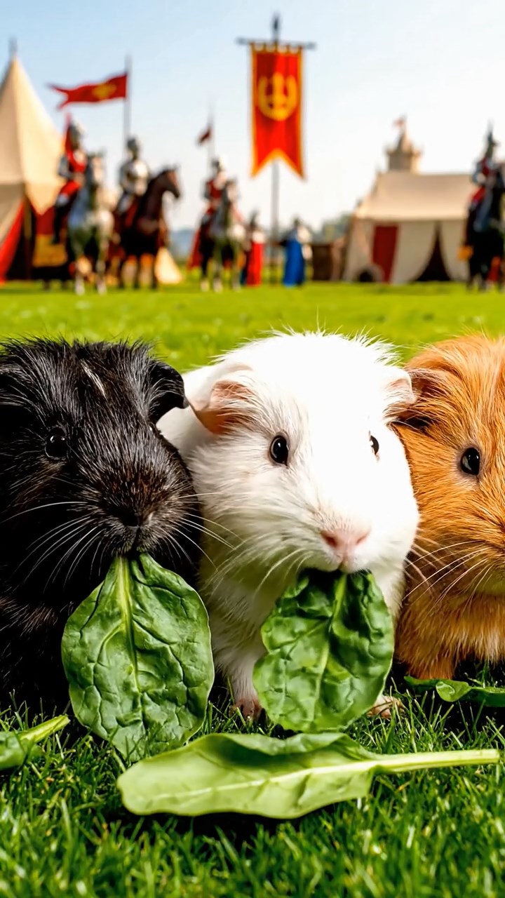 574. Photorealistic scene of 4 smooth-haired Teddy guinea pigs with Fawn, Chocolate, Cinnamon, and Sable fur, dressed as librarians in tiny glasses, reading stories in a guinea pig library with hay shelves and soft lamplight, capturing a realistic, cozy moment.