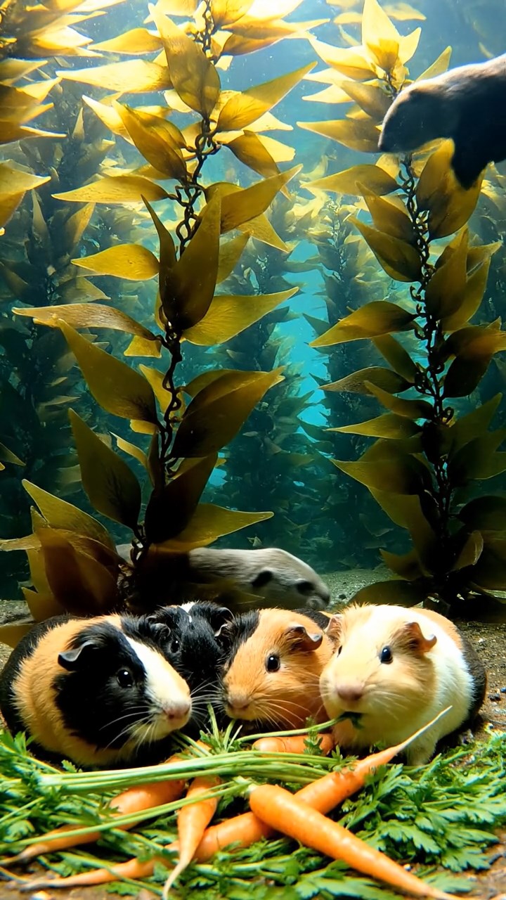 576. Realistic scene of 1 smooth-haired Californian guinea pig with Cream fur, nibbling on strawberries, in a fragrant rose garden with blooming red and white roses, under warm sunlight, capturing a vivid, lifelike romantic moment.