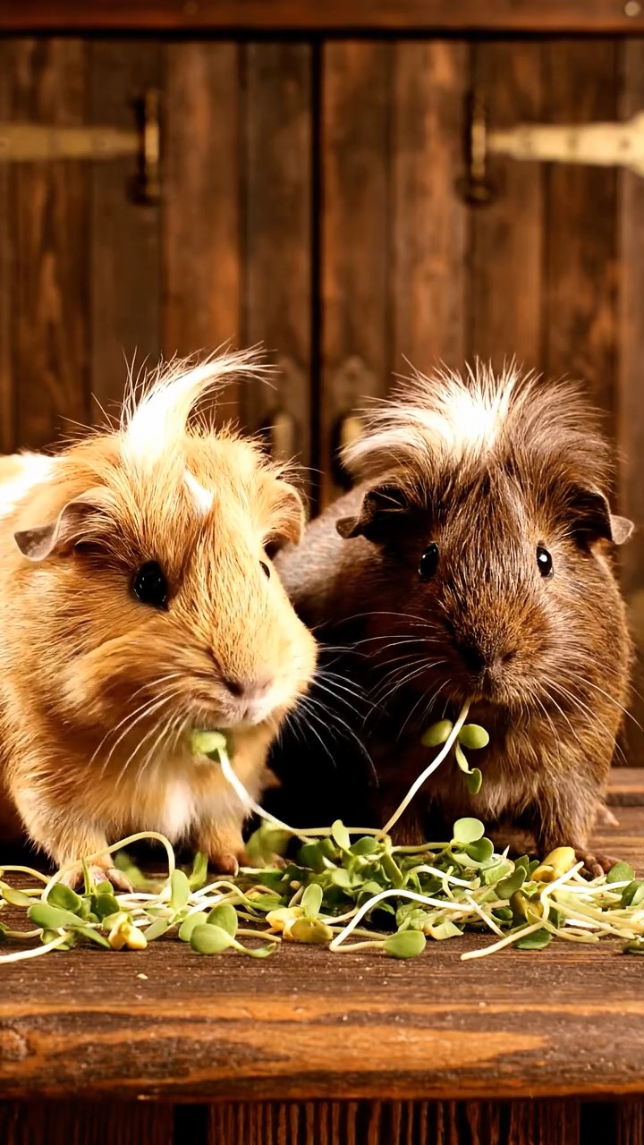578. Photorealistic scene of 3 smooth-haired Teddy guinea pigs with Chocolate, Cinnamon, and Gray fur, climbing small rocks in a forested glade with soft moss and scattered leaves, under dappled sunlight, enhancing the authentic, adventurous atmosphere.
