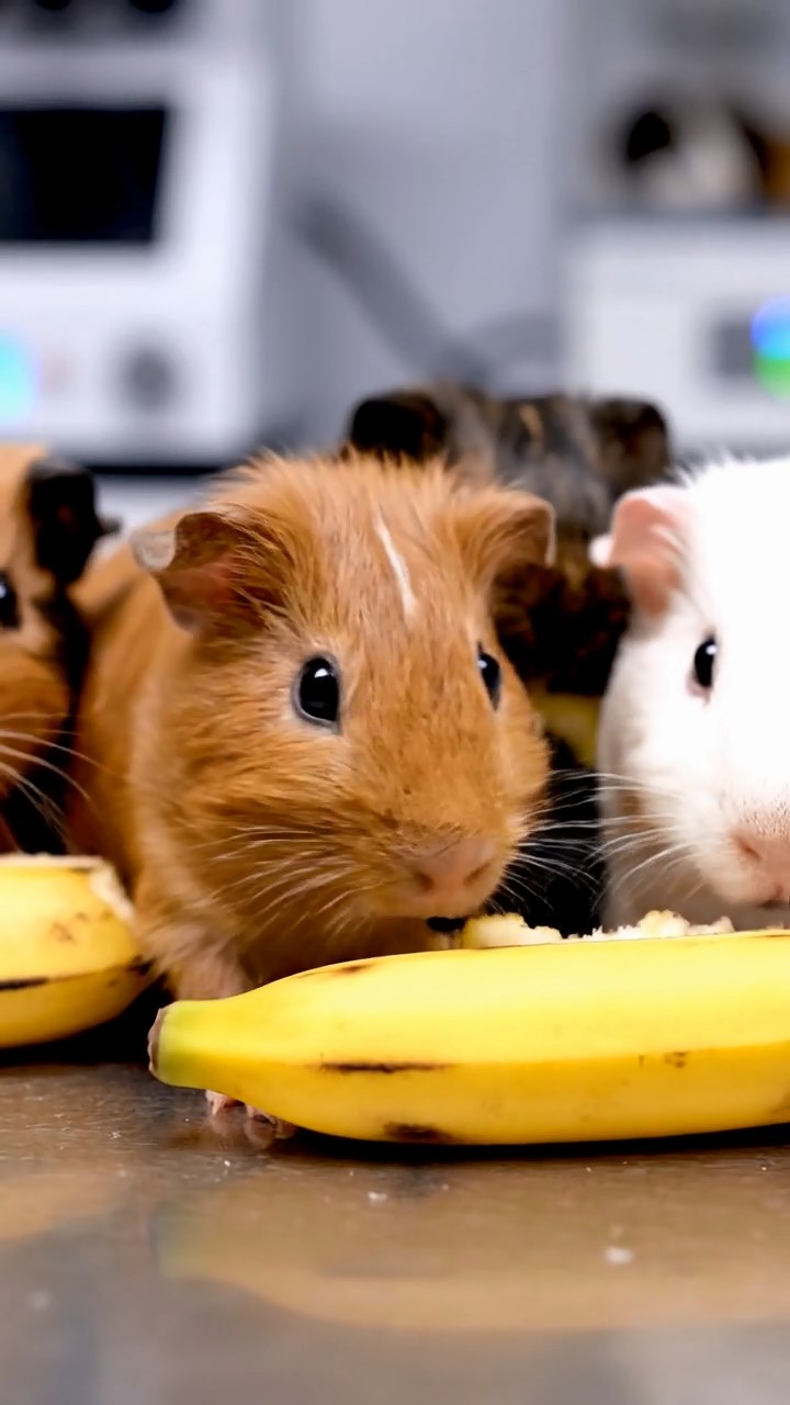 579. Highly detailed view of 4 smooth-haired Himalayan guinea pigs with White, Orange, Black, and Brown fur, dressed as writers in tiny scarves, typing poems in a guinea pig study with miniature books and hay desks, under warm lamplight, creating a vivid, realistic literary scene.