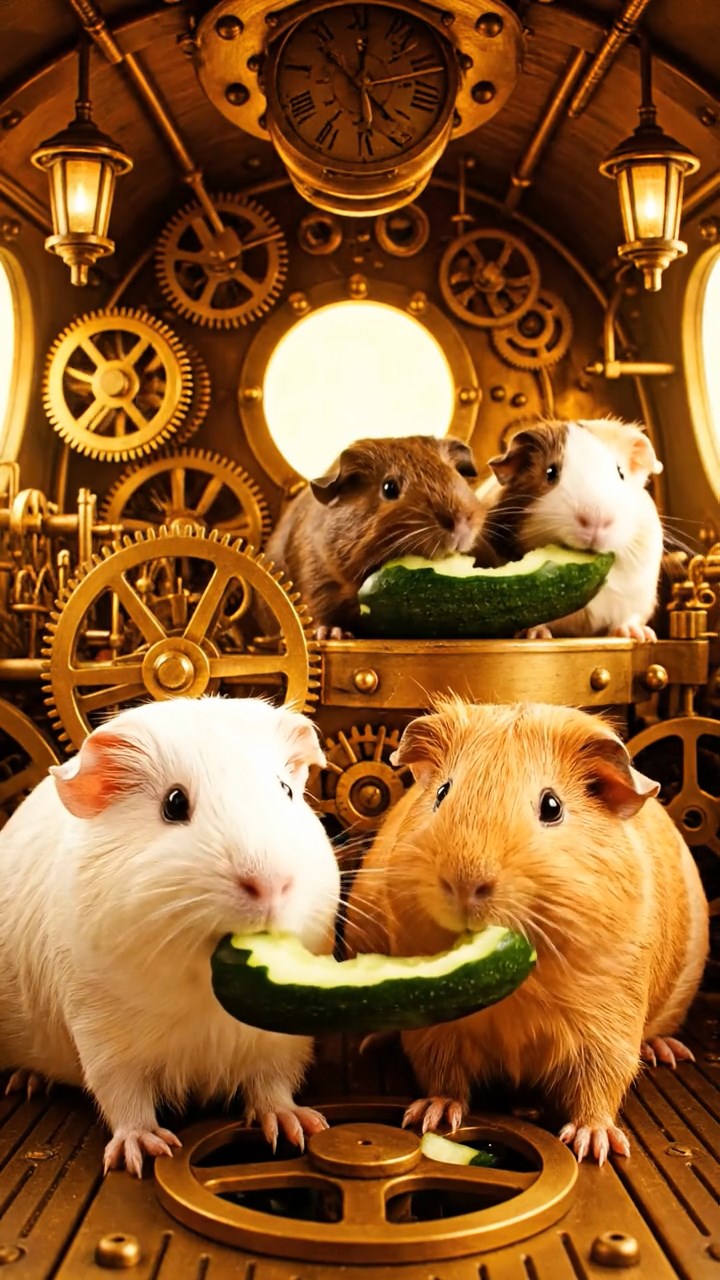 582. Photorealistic scene of 2 smooth-haired Teddy guinea pigs with Orange and Black fur, dressed as engineers in tiny helmets, building a miniature windmill in a guinea pig workshop with hay beams and tools, under bright daylight, enhancing the lifelike, industrious atmosphere.