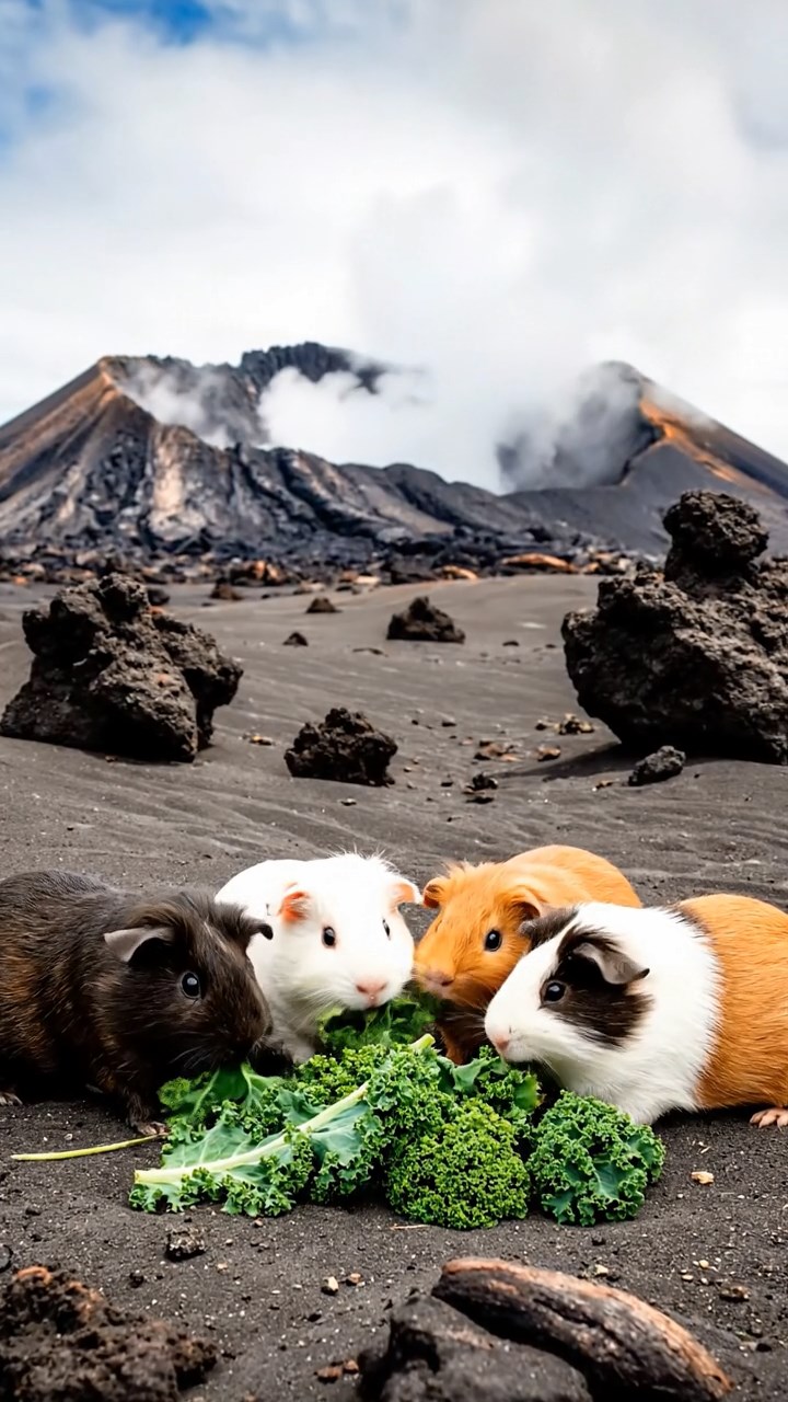 859. Highly detailed view of 4 smooth-haired Himalayan guinea pigs with White, Orange, Black, and Brown fur, dressed as writers in tiny scarves, drafting poems in a guinea pig study with miniature books and hay desks, under warm lamplight, creating a vivid, realistic literary scene.