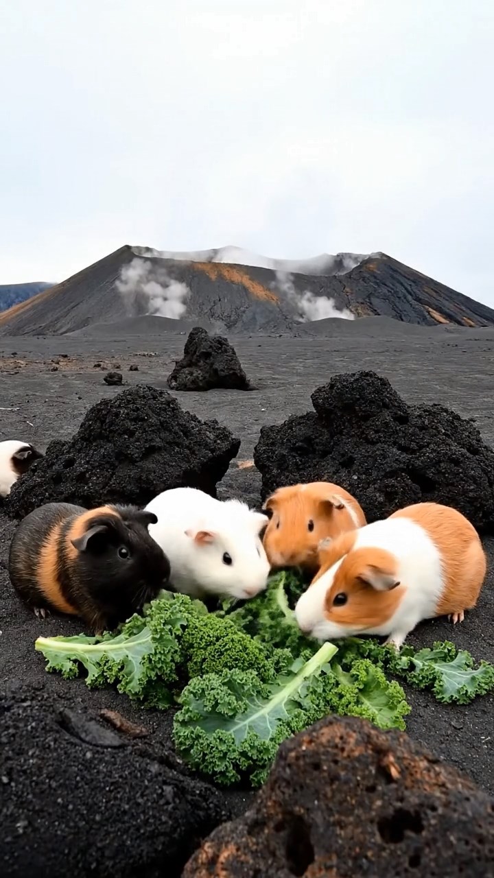 860. Realistic scene of 5 smooth-haired Californian guinea pigs with Cream, Fawn, Sable, Gray, and Cinnamon fur, sleeping in a cozy pile in a lush meadow with wildflowers and a gentle breeze, under golden sunlight, capturing a lifelike, tranquil group moment.