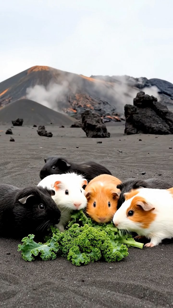 860. Realistic scene of 5 smooth-haired Californian guinea pigs with Cream, Fawn, Sable, Gray, and Cinnamon fur, sleeping in a cozy pile in a lush meadow with wildflowers and a gentle breeze, under golden sunlight, capturing a lifelike, tranquil group moment.