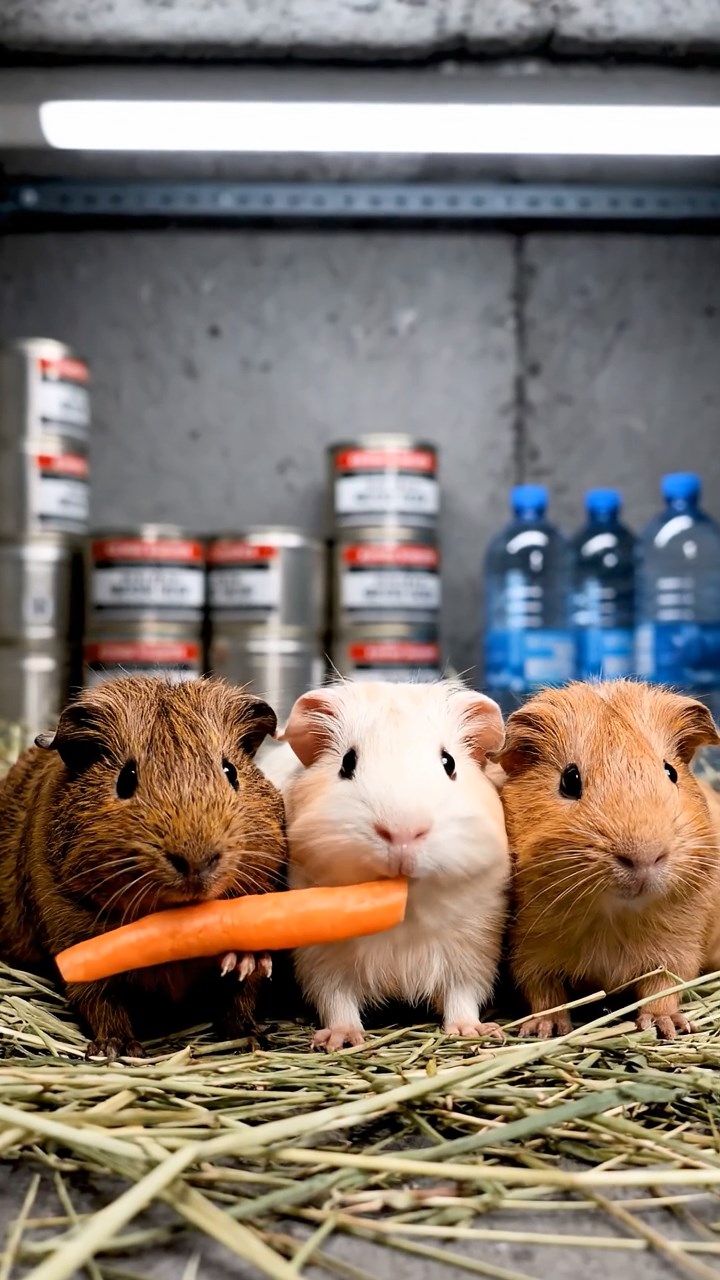 862. Photorealistic scene of 2 smooth-haired Teddy guinea pigs with Orange and Black fur, dressed as engineers in tiny helmets, building a miniature windmill in a guinea pig workshop with hay beams and tools, under bright daylight, enhancing the lifelike, industrious atmosphere.