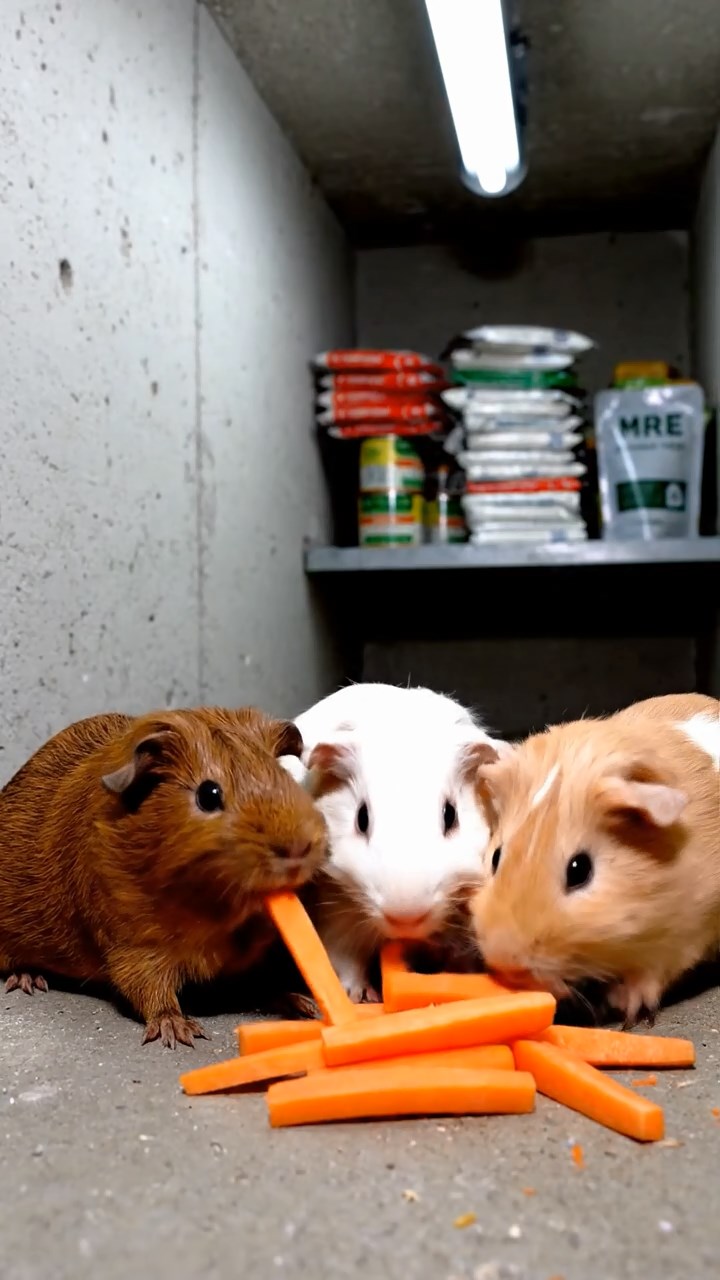 862. Photorealistic scene of 2 smooth-haired Teddy guinea pigs with Orange and Black fur, dressed as engineers in tiny helmets, building a miniature windmill in a guinea pig workshop with hay beams and tools, under bright daylight, enhancing the lifelike, industrious atmosphere.