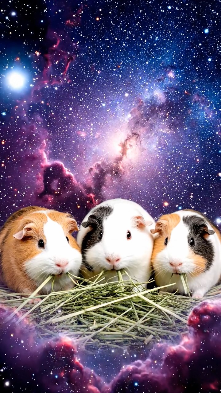864. Realistic scene of 4 smooth-haired Californian guinea pigs with Fawn, Chocolate, Cinnamon, and Sable fur, dressed as firefighters in tiny uniforms, training with miniature hoses in a guinea pig village with hay houses, under glowing streetlights, capturing a heroic, lifelike moment.
