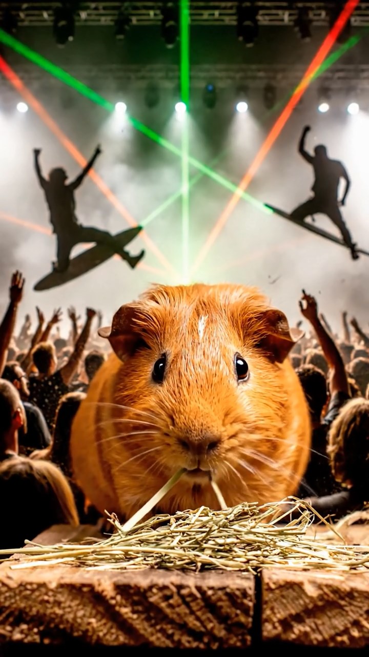 872. Realistic scene of 2 smooth-haired Californian guinea pigs with Orange and Black fur, dressed as tailors in tiny vests, sewing miniature shirts in a guinea pig atelier with colorful fabrics and hay mannequins, under warm lamplight, enhancing the lifelike, creative atmosphere.