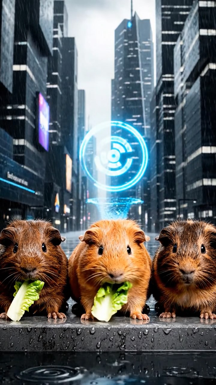 875. Highly detailed view of 5 smooth-haired Himalayan guinea pigs with White, Orange, Gray, Black, and Brown fur, foraging for wild herbs in a lush meadow with wildflowers and a babbling brook, under soft morning light, creating a realistic, serene pastoral scene.