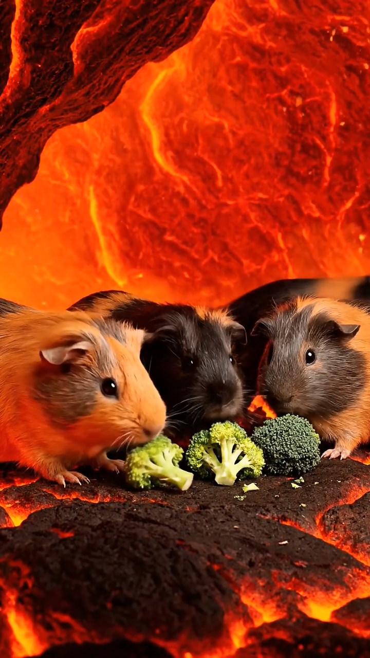 877. Detailed photo of 2 smooth-haired American guinea pigs with Fawn and Sable fur, dressed as bakers in tiny aprons, baking bread in a guinea pig bakery with hay ovens and wooden counters, under soft lamplight, creating a realistic, cozy culinary scene.