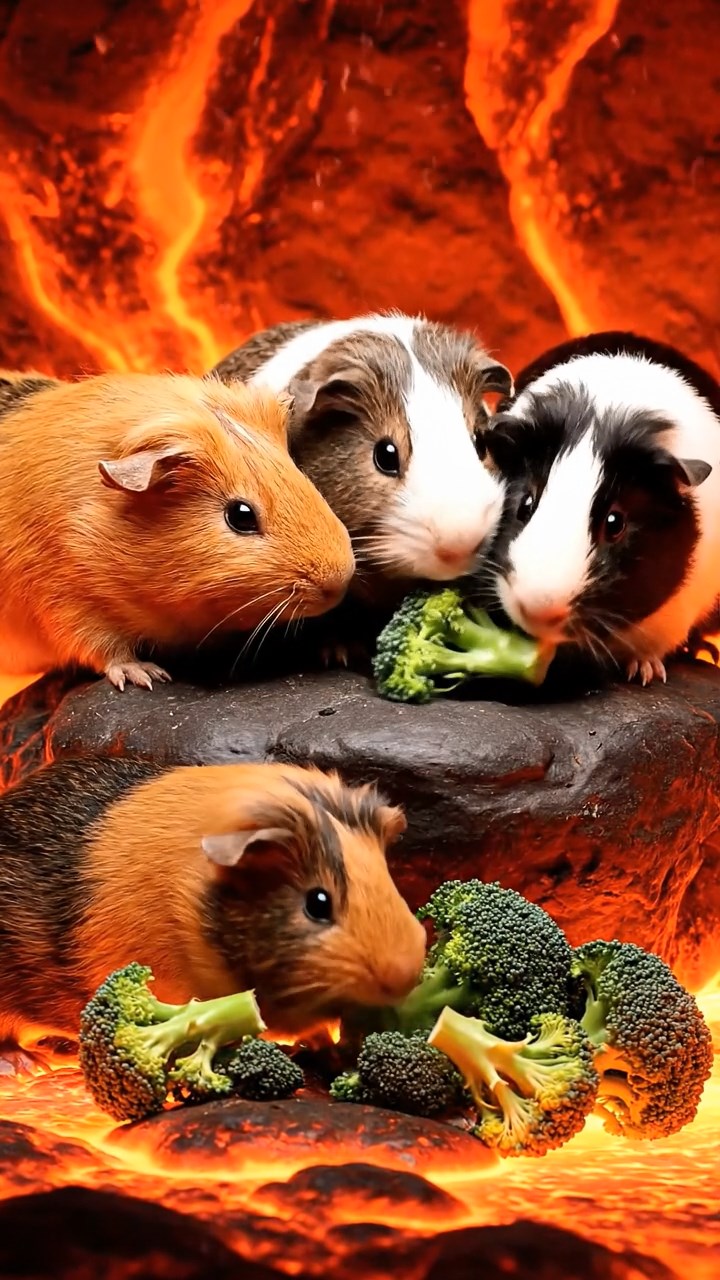 877. Detailed photo of 2 smooth-haired American guinea pigs with Fawn and Sable fur, dressed as bakers in tiny aprons, baking bread in a guinea pig bakery with hay ovens and wooden counters, under soft lamplight, creating a realistic, cozy culinary scene.