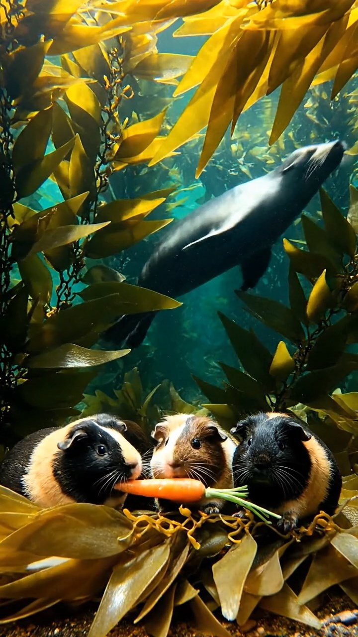 883. Highly detailed view of 3 smooth-haired Himalayan guinea pigs with Gray, Cream, and Brown fur, mating in a secluded grassy clearing surrounded by tall ferns and soft moss, under gentle morning light, creating a realistic, intimate natural scene.
