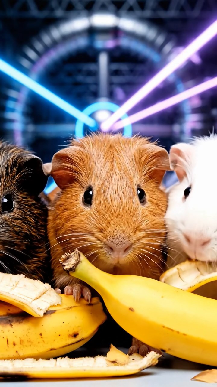 884. Realistic scene of 4 smooth-haired Californian guinea pigs with Fawn, Chocolate, Cinnamon, and Sable fur, dressed as firefighters in tiny uniforms, training with miniature hoses in a guinea pig village with hay houses, under glowing streetlights, capturing a heroic, lifelike moment.