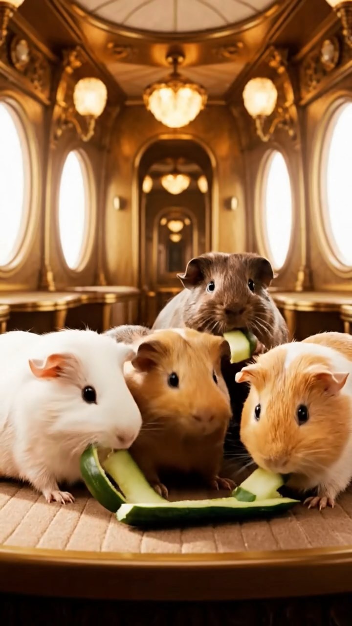 890. Photorealistic scene of 5 smooth-haired Teddy guinea pigs with Cream, Fawn, Sable, Gray, and Cinnamon fur, play-fighting in a grassy clearing with soft moss and scattered twigs, under gentle morning light, capturing a realistic, playful woodland moment.