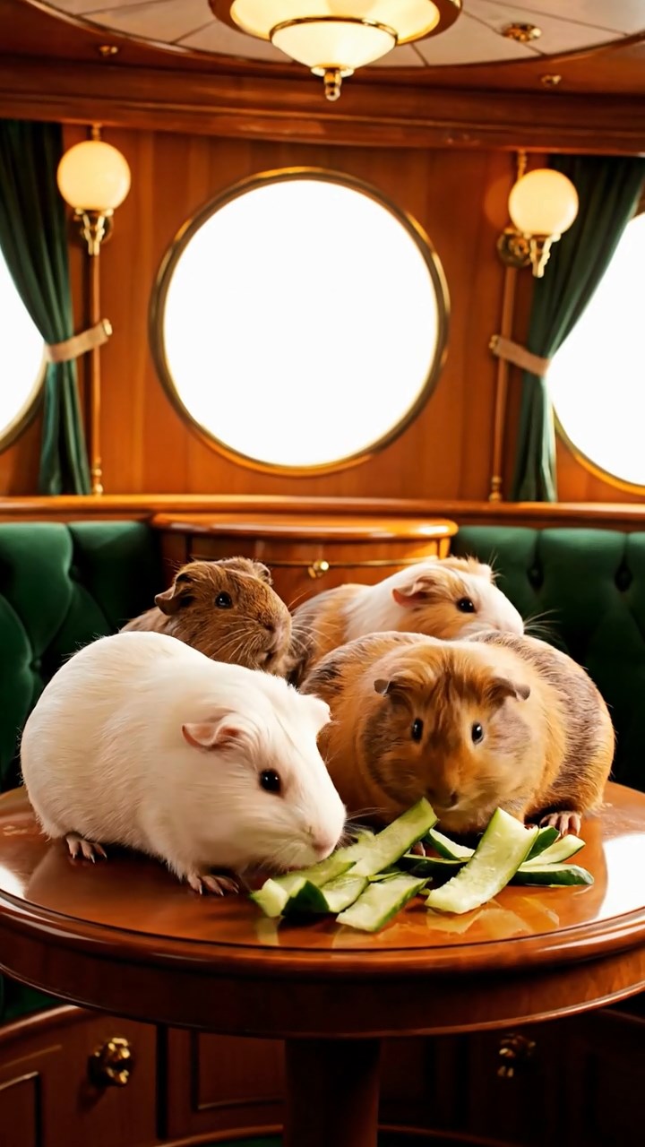 890. Photorealistic scene of 5 smooth-haired Teddy guinea pigs with Cream, Fawn, Sable, Gray, and Cinnamon fur, play-fighting in a grassy clearing with soft moss and scattered twigs, under gentle morning light, capturing a realistic, playful woodland moment.