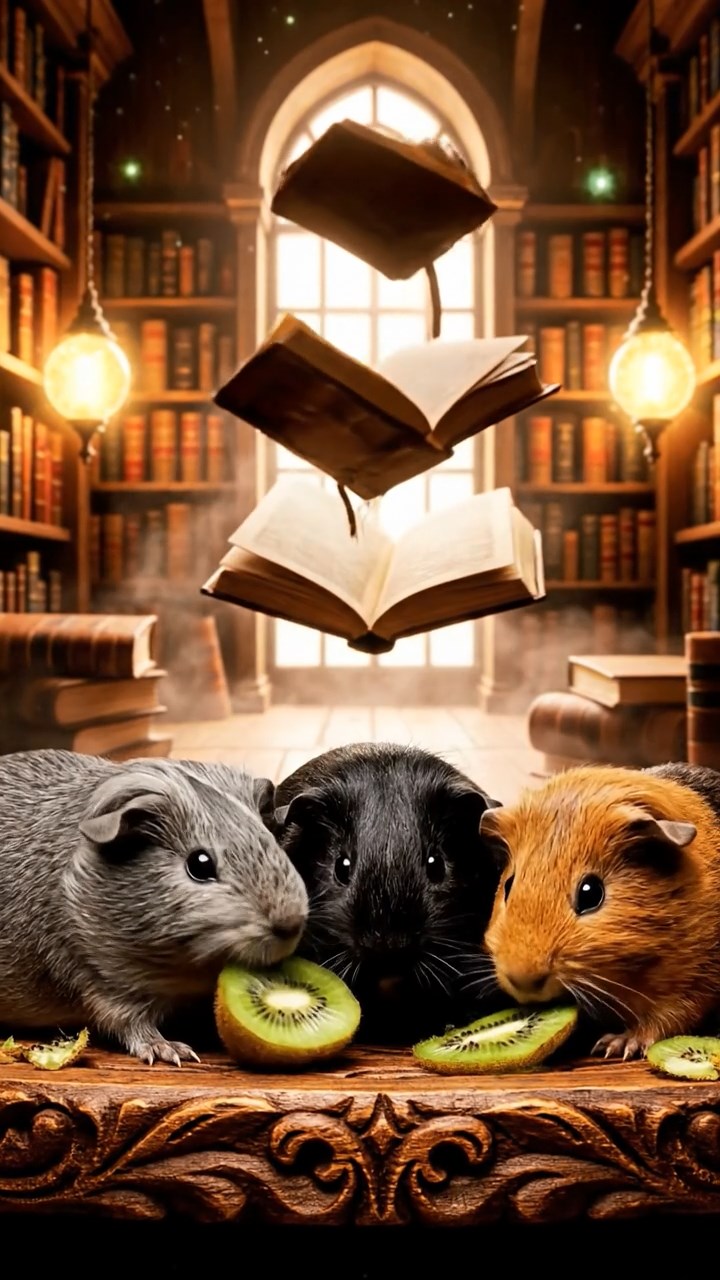 896. Realistic scene of 1 smooth-haired Californian guinea pig with Cream fur, nibbling on strawberries, in a fragrant rose garden with blooming red and white roses, under warm sunlight, capturing a vivid, lifelike romantic moment.