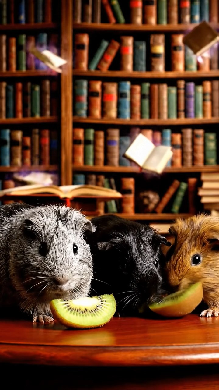 896. Realistic scene of 1 smooth-haired Californian guinea pig with Cream fur, nibbling on strawberries, in a fragrant rose garden with blooming red and white roses, under warm sunlight, capturing a vivid, lifelike romantic moment.