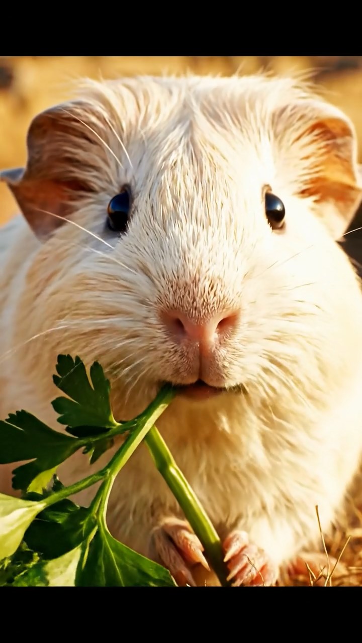 897. Detailed photo of 2 smooth-haired American guinea pigs with Fawn and Sable fur, dressed as bakers in tiny aprons, baking bread in a guinea pig bakery with hay ovens and wooden counters, under soft lamplight, creating a realistic, cozy culinary scene.
