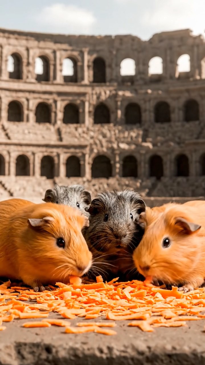 900. Realistic scene of 5 smooth-haired Californian guinea pigs with Cream, Fawn, Sable, Gray, and Cinnamon fur, sleeping in a cozy pile in a lush meadow with wildflowers and a gentle breeze, under golden sunlight, capturing a lifelike, tranquil group moment.