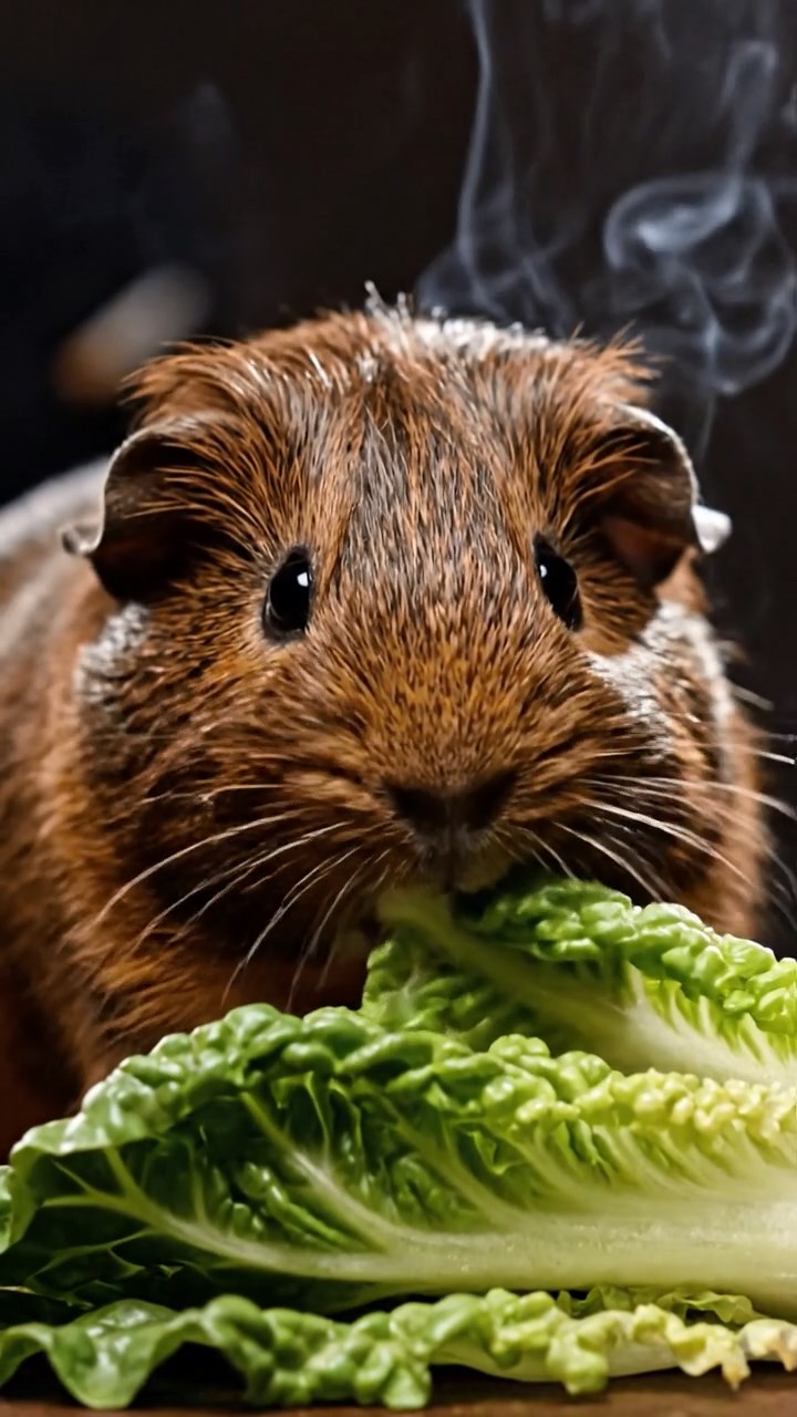 903. Highly detailed view of 3 smooth-haired Himalayan guinea pigs with Gray, Cream, and Brown fur, squeaking loudly while darting back and forth to communicate, their tiny feet pattering on soft moss, in a dense fern grove with scattered twigs and dewdrops glistening, under dappled sunlight filtering through tall trees, creating a realistic, immersive scene of natural interaction.