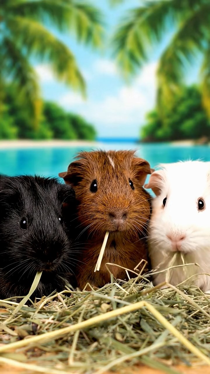 906. Photorealistic scene of 1 smooth-haired Teddy guinea pig with Cream fur, delicately nibbling on fresh alfalfa sprouts, chewing slowly with small, precise bites, on a rocky cliffside overlooking a turbulent sea with waves crashing against jagged rocks, under dramatic clouds casting soft shadows, capturing a lifelike, coastal moment.