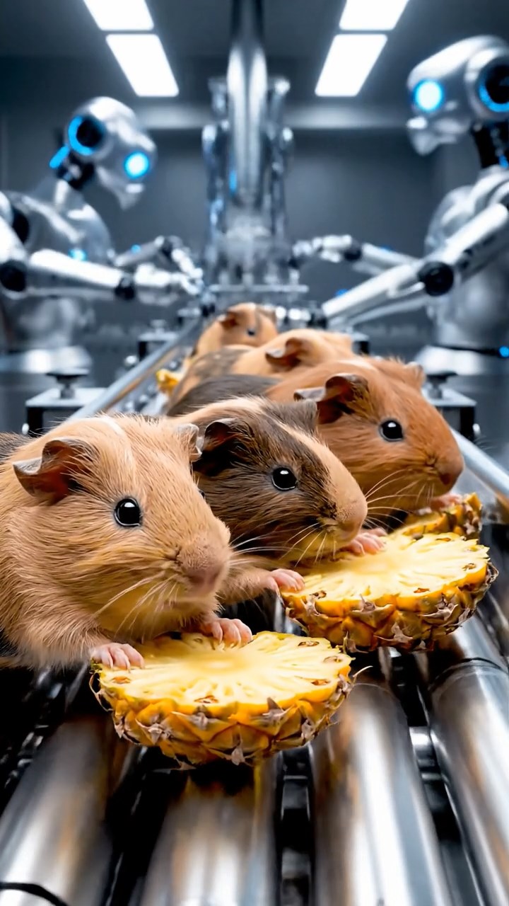 907. Highly detailed view of 2 smooth-haired Himalayan guinea pigs with Fawn and Sable fur, dressed as journalists in tiny vests, scribbling furiously on miniature notepads with tiny pencils gripped in their paws, in a guinea pig newsroom with hay desks and clacking typewriters, under bright lights, creating a realistic, bustling scene.