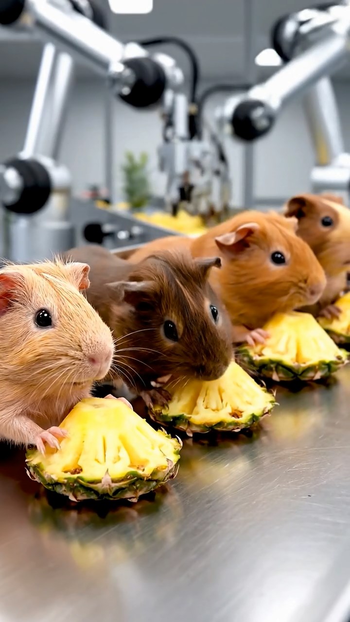 907. Highly detailed view of 2 smooth-haired Himalayan guinea pigs with Fawn and Sable fur, dressed as journalists in tiny vests, scribbling furiously on miniature notepads with tiny pencils gripped in their paws, in a guinea pig newsroom with hay desks and clacking typewriters, under bright lights, creating a realistic, bustling scene.