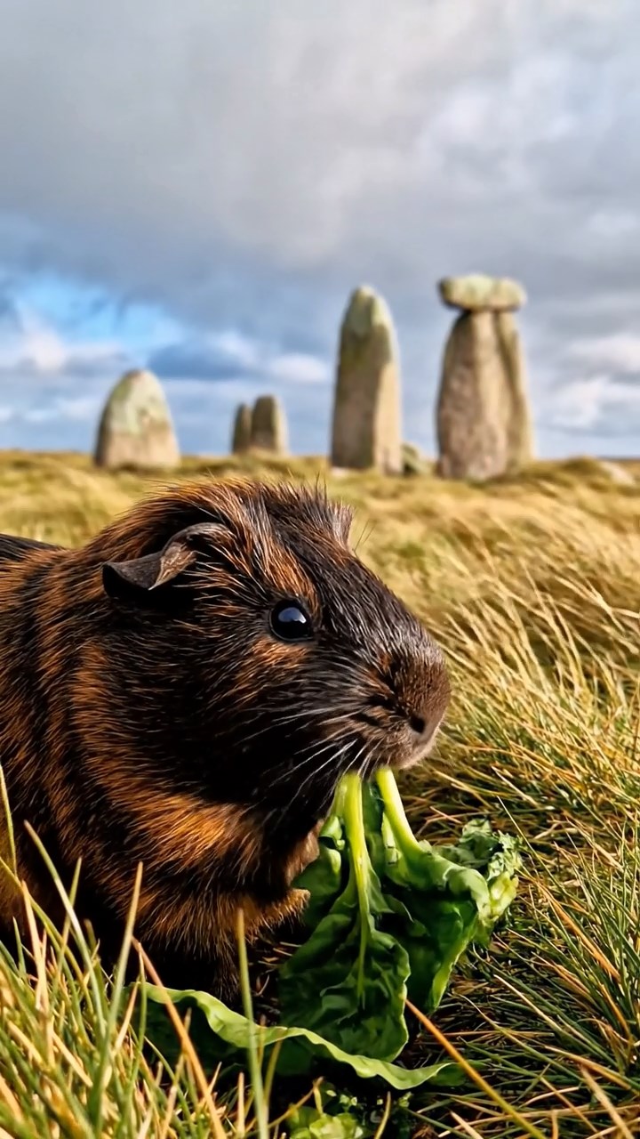 907. Highly detailed view of 2 smooth-haired Himalayan guinea pigs with Fawn and Sable fur, dressed as journalists in tiny vests, scribbling furiously on miniature notepads with tiny pencils gripped in their paws, in a guinea pig newsroom with hay desks and clacking typewriters, under bright lights, creating a realistic, bustling scene.