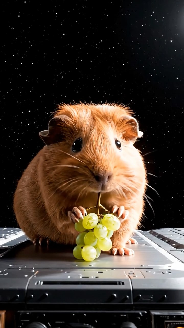 911. Highly detailed view of 1 smooth-haired Himalayan guinea pig with White fur, chewing on fresh broccoli, biting off small florets with careful nibbles, in a vibrant vegetable garden with rows of carrots and lettuce, under bright sunlight, creating a realistic, colorful rural scene of peaceful foraging.