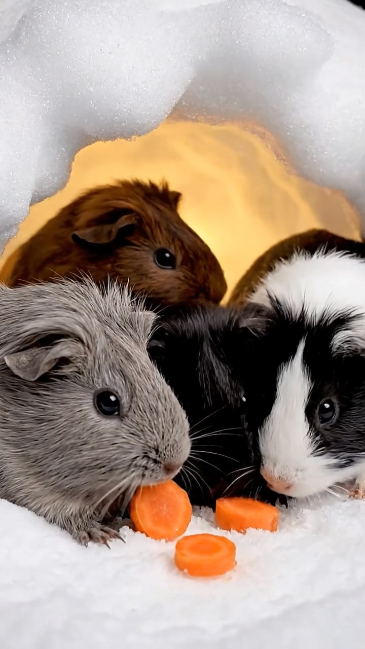 913. Detailed photo of 3 smooth-haired American guinea pigs with Gray, Cream, and Brown fur, marking territory by rubbing their chins gently on grass blades, leaving subtle scent trails, in a lush fern grove with dense green fronds, under dappled sunlight, creating a vivid, realistic forest scene.